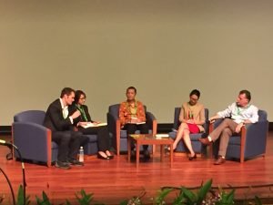 The agro-industry and conservation panel: Rhett Butler (moderator), Janice Lee, Rudi Putra, Lucita Jasmin and Simon Lord.